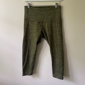 Zella Green and White Stripe Mesh Crop Leggings